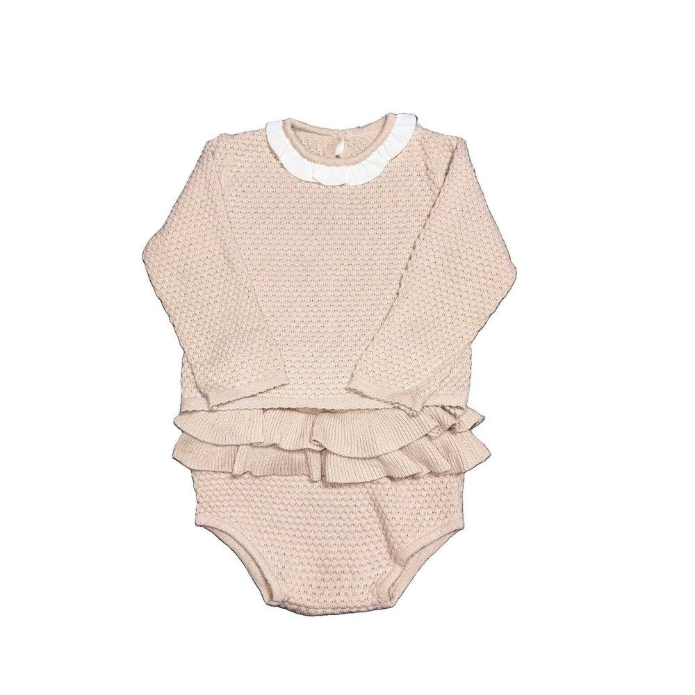 Gil & Niya Baby Girl 80cm Beige Cotton Knit Sweater Bloomer Ruffle Set 9-12M